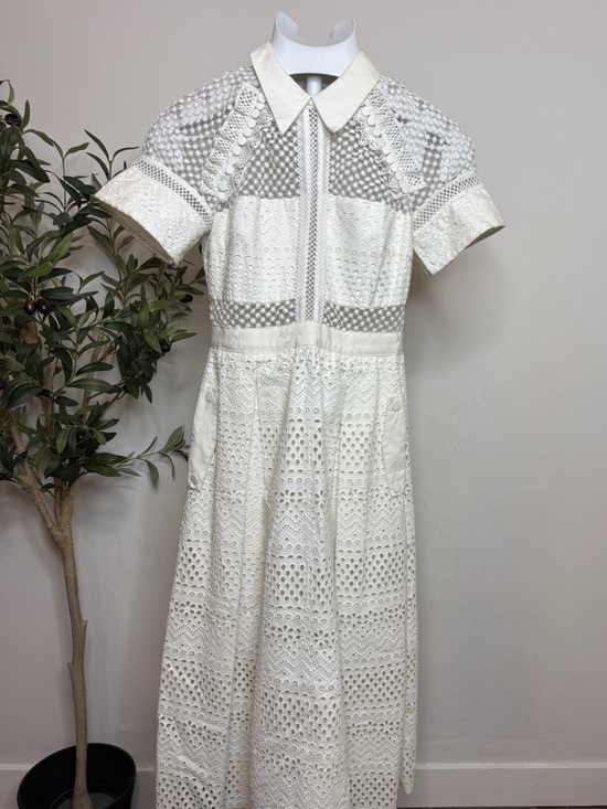 Self-Portrait White Lace Midi Dress with Collared Neckline - Picture 3 of 11